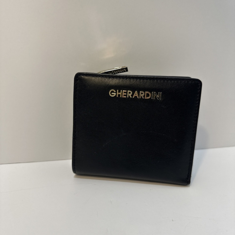 Gherardini Black Gold Tone Zipper Folding Wallet